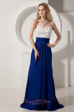 Royal and White Brush Beading Homecoming Evening Dress