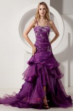 Spaghetti Straps Layered Court Purple Prom Dress