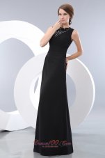 Bateau Beading Black Prom Evening Dress Taffeta