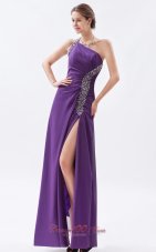 Sheath High Split One Shoulder Prom Gown Beaded