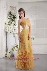 Rolling Flowers Gold Organza Lace Graduation Dress