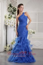 One Shoulder Mermaid Crisscross Prom Dress Ruffled