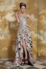 High-low Champagne Taffeta Sequined Pageant Dress