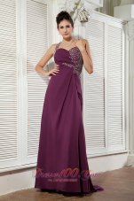 Dark Purple Evening Dress One Shoulder Chiffon Beading