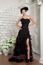 Black Side Split Prom Dress Organza Beading Ruffles