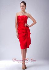 Red Sheath Bridesmaid Dress Ruch Knee-length