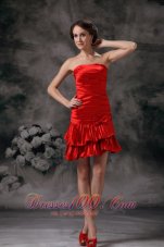 Red Column Cocktail Dress Bow Ruch Mini