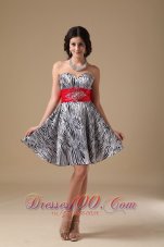 Zebra Beading Prom Holiday Dress Red Waistband A-line