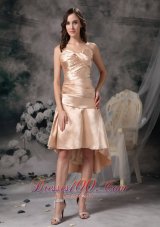 Champagne Column High-low Ruch Prom Dress