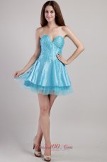 Aqua Mini Beading and Sequins Prom / Cocktail Dress