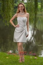 Grey Sheath Mini Ruch Bridesmaid Dress Strapless