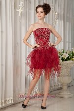 Handkerchief Hem Party Dress Beading Wine Red