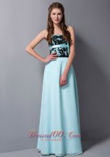 Light Cyan Column Balck Lace Long Prom Graduation Dress