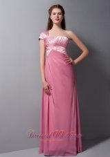 One Cap Sleeves Prom Dress Taffeta and Chiffon