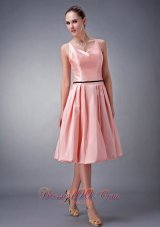 Watermelon Bridesmaid Dress Princess Straps Knee-length Sash