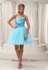 Aqua A-line Prom Cocktail Dress Ruched Bodice Mini