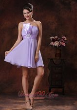 Lilac One Shoulder Short Ruched Waistband Prom Dress