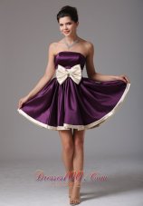 Dark Purple Prom Dress Sash Mini Champagne Bow