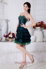 Beaded Taffeta Teal Homecoming Dress in Mini-length