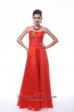 Hard-edged Neckline Embroidery Rust Red Prom Dress