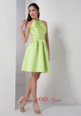 Knee-length High-neck Yellow Green Bridesmaid Dress