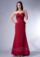 Wine Red Sweetheart Brush Satin Bridesmaid Dress