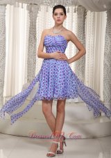 Printing High-low Empire Cocktail Holiday Dress Ruched Ruffles