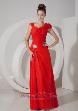 Chiffon V-neck Red Handmade Flower Evening Dress