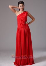 Red Prom Dress with One Shoulder Chiffon Beads