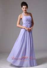 Halter Lilac Ruched Column Chiffon Bridesmaid Dress