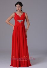 Beading Red V-neck Celebrity Dress Wide Straps