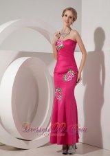 Applique Mermaid Hot Pink Ankle-length Cocktail Dress