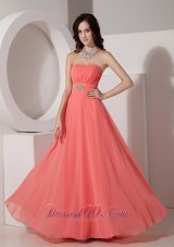 Watermelon Empire Chiffon Beading Prom Dress Strapless