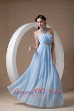 Light Blue Beading Ruch Chiffon Bridesmaid Dress