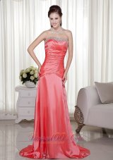 Brush Train Column Watermelon Prom Holiday Dress Beading