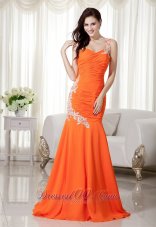 Mermaid Brush Chiffon Orange Prom Evening Dress Appliques