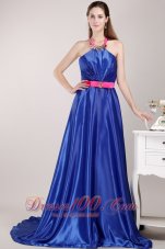 Halter Blue Empire Pageant Dress with Brush Sashed