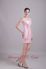 Mini-length Baby Pink Prom Gown with Hand Flowers