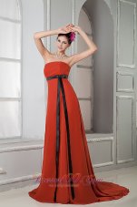 Rust Red Long Sash Chiffon Brush Homecoming Dress