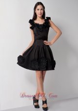 Black Handle Flowers Scoop Bridesmaid Dress Knee-length