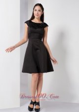 A-line Scoop Satin Beading Short Little Black Dress