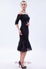 Tea-length Mother Dress Off the Shoulder Lace Beading