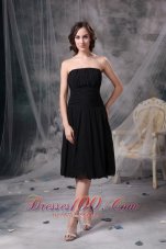 Soft Strapless Little Black Dress Tea-length Chiffon Ruch