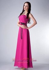 Fushsia Bridesmaid Dress Strapless Chiffon Sash Ankle-length