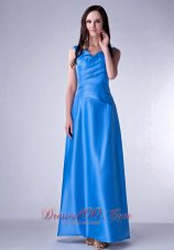 Sky Blue Bridesmaid Dress V-neck Taffeta Ruch Ankle-length