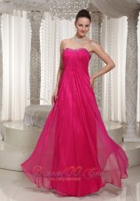 Hot Pink Vintage Homecoming Maxi Dress Strapless Beading