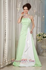 Yellow Green Evening Dress Straps Satin Beading