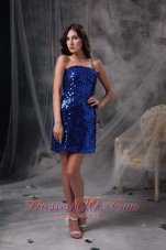 Peacock Blue Sequins Evening Dress Beading Mini-length