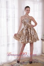 Princess Halter Cocktail Dress Knee-length Print Beading