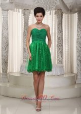 Green Cocktail Dress Princess Mini-length Tulle and Sequin Ruch